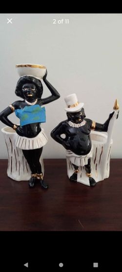 Vintage Unique 1950's Blackamoor Ceramic Vases