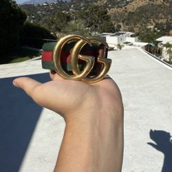 GUCCI Nylon Calfskin Double G Web 40mm Belt Green Red
