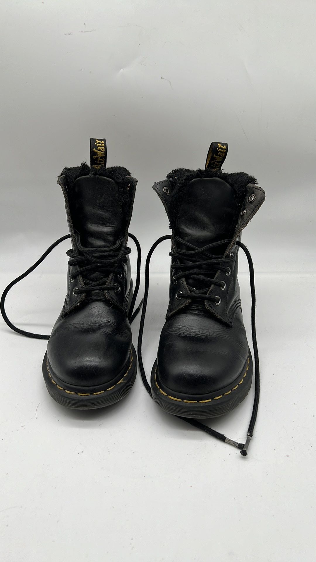 Dr Martens 1460 Serena Combat Boots Faux Fur Lined Black Womens size 5
