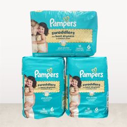 Pampers Swaddlers Baby Diapers Size 6 3/$20