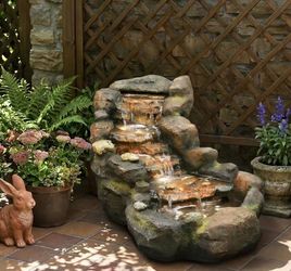 42L Realistic Rock Outdoor Water Fountain with 5Tiers
Cascading Rock Waterfall, Resin Material, Ideal for Patio Backyard Porch Decor, Warm LED Lightin