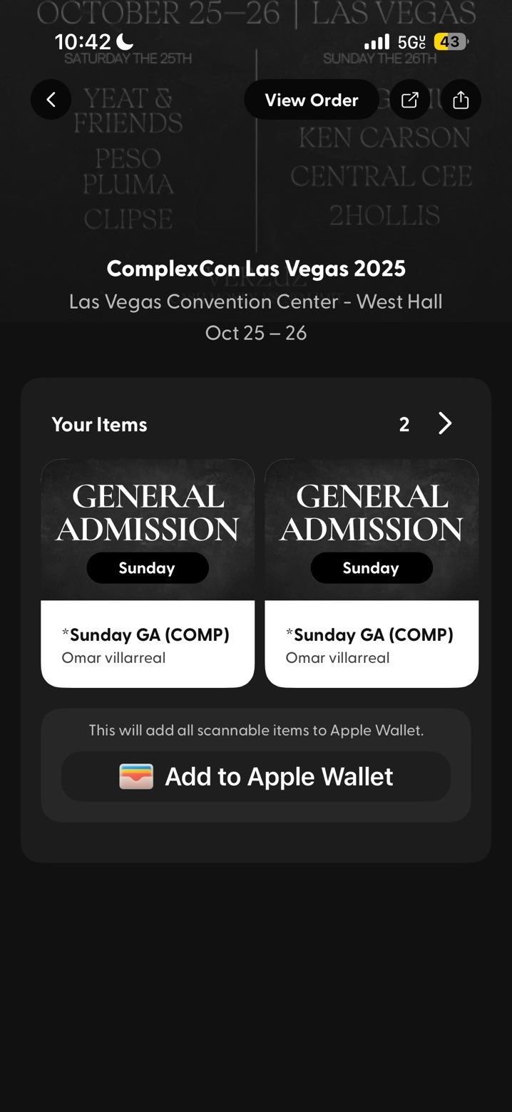 ComplexCon Day 2 Tickets