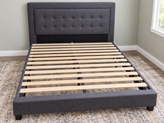 Queen Size Gray Tufted Platform Bed Frame – Great Condition