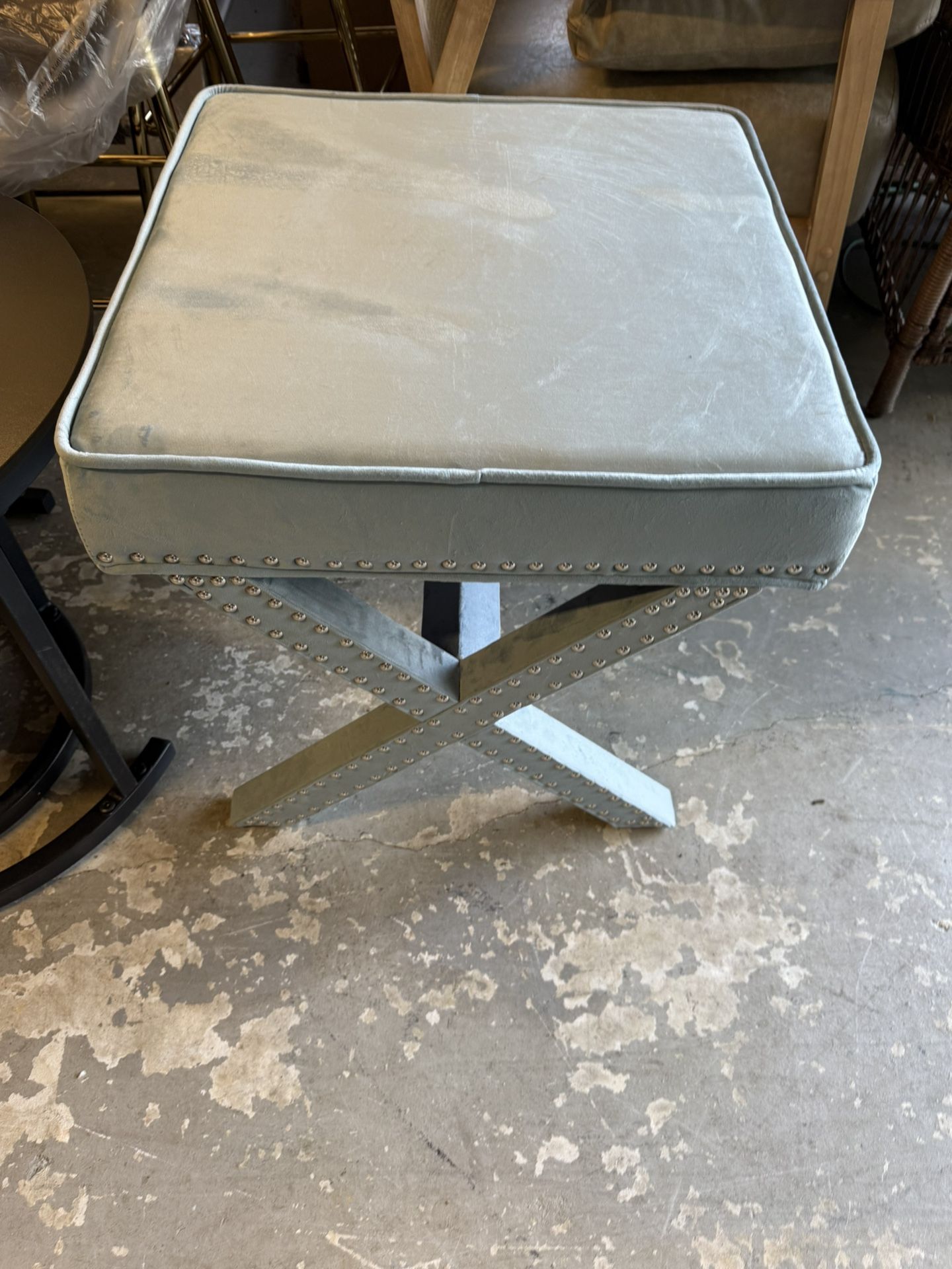 Safavieh Sky Blue Velvet With Silver Nailhead Trim Bench Ottoman Or Side Table