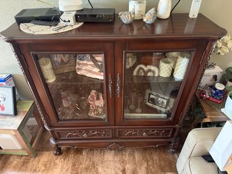 Dark Wood Display Cabinet with Glass Doors