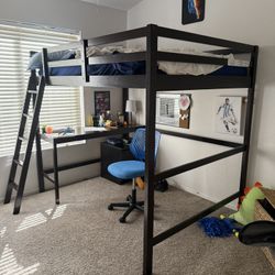 Riley Traditional Wood Loft Bed With Integrated Desk And Ladder