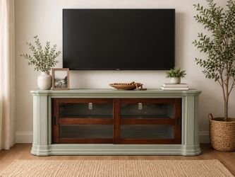 Refinished TV Stand / Media Console – Sage Green & Dark Wood