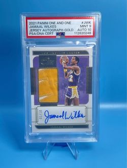 2021-22 Panini One and One Jersey Autographs Gold Jamaal Wilkes PATCH AUTO /10 PSA 9