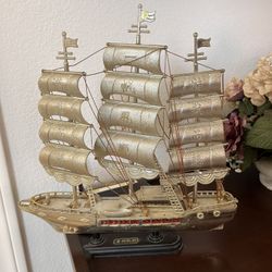 Golden Sailing Ship Decoration.  (14”H x 13.5”W ).