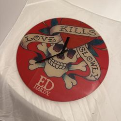 Ed Hardy 14" Round Glass Clock Love Kills Slowly