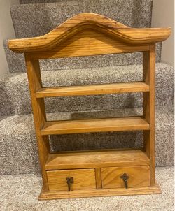 Wooden Knick knack shelving w/ 2 drawers