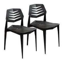 Outdoor Plastic Dining Chairs, Matisse All-Weather Polypropylene Chairs for Kitchen, Porch, or Deck, Black, Set of 2
