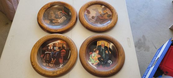 Norman Rockwell Collectors 8.5" Plates ard 11.5" Oak Frames.