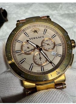 Versace Gold-Tone Chronograph Watch – Swiss Made – Medusa Logo