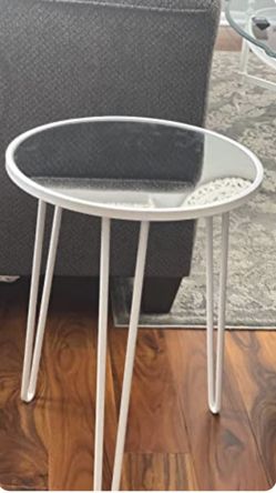 Round Small Side Table for Living Room, Mirrored End Table with Metal Frame, Modern Home Décor White Accent Table Bedside Table