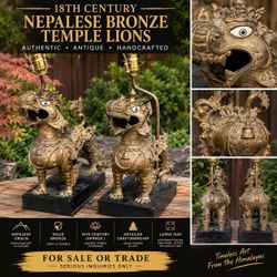 18th Century Nepalese Bronze Temple Lions Pair
