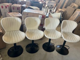 Bar Stools Set of 4 Modern Swivel Bar Chairs, Counter Height Faux Leather Metal Barstools, Upholstered Island Chairs with Back and Footrest, Beige