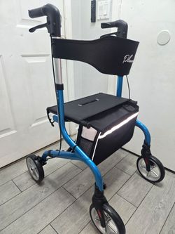 Super Lightweight Rollator Walker for Seniors, Foldable Rolling Walker with Seat and 8" Rubber Wheels