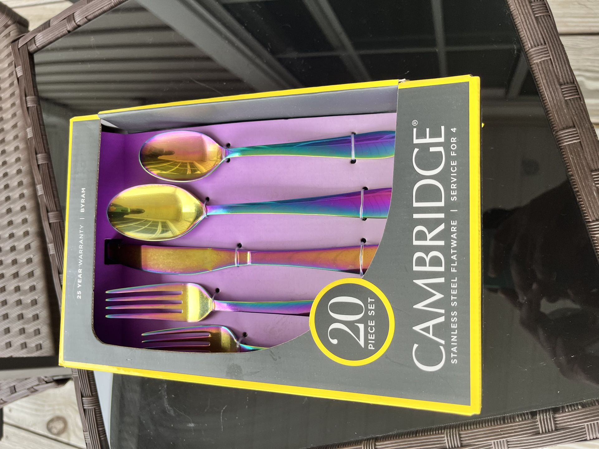 Cambridge Silversmiths 20-Piece Rainbow Titanium Flatware Set – Brand New