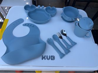 Blue Silicone Baby Feeding Set