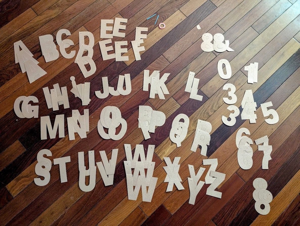 4" letters and numbers (alphabet, digits) for glitter sparkly pink party banner