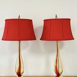 Mid Century Waterford Evolution Art Glass Table Lamps with Original Shades