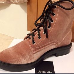 NIB Pink Velvet Combat Boot Sz 6