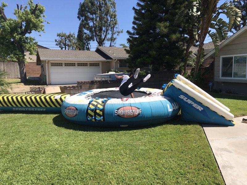 Water trampoline for the river or lake sportstuff launch pod