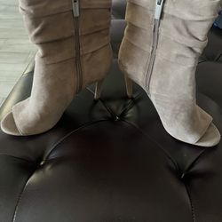 Vince Camuto Taupe Suede Heeled Booties Open toe 5