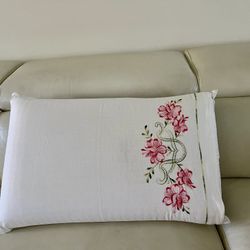 Floral Embroidered White Pillow case 19/26 Inches 