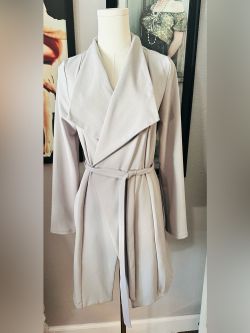 New Look Gray Waterfall Belted Wrap Trench Coat US 4 NWOT