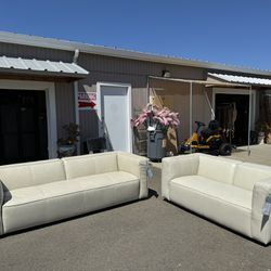 New!! ABBYSON LIVING BRADY LEATHER SOFA AND LOVESEAT IN IVORY COLOR