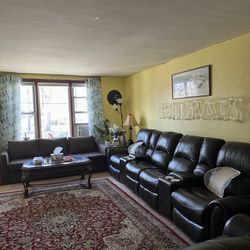 Dual-Power Leather Reclining Loveseats 