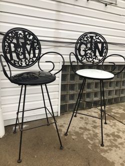 ARTHUR UMANOFF Antique rare cast iron bar stools / chairs