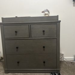 Gray Baby Dresser With Changing Table On Top