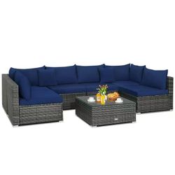 ❤️‍🔥 7PCS Patio Rattan Furniture Set Sectional Sofa