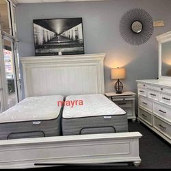 New/ Whitewash Panel Bedroom Set//Dresser,mirror, Nightstand, Bed// Mattress Sold Separately 