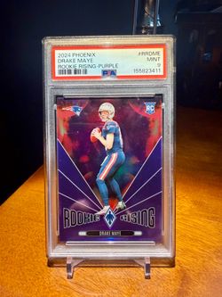 2024 Panini Phoenix Drake Maye Rookie Rising #RR-DME Purple RC Patriots PSA 9