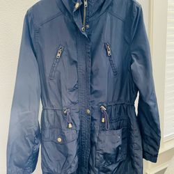 Forever 21 Navy Blue Rain Jacket with Gray Hood