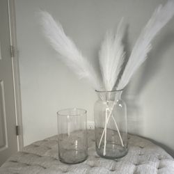 Clear Vases With Faux Pampas