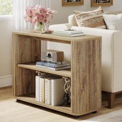 F2389 3-Tier End Table, Narrow Side Table Nightstand with Storage Shelves