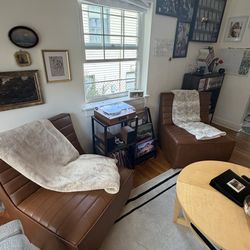 Modern Brown Faux Leather Armless Chairs