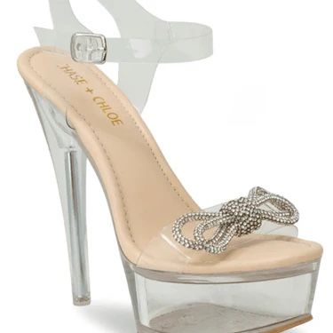 Chase & Chloe Serenity-5 Clear platform High Heels Ankle Strap Nude