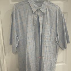 Peter Millar Men’s Blue Plaid Short Sleeve Dress Shirt, XXL