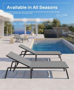 Patio Chaise Lounge Chair, Foldable Lounge Chair for Outside, Aluminum Chairs Set of 2 with 5 Adjustable Backrest, Outdoor Pool Lounger for Poolside, 