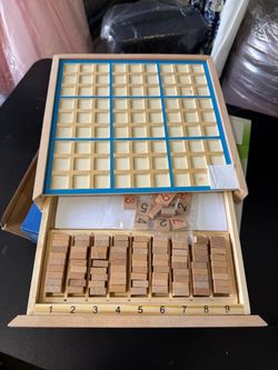 Wooden Sudoku Board Game with Drawer - 81 Grids Number Place Wood Puzzle