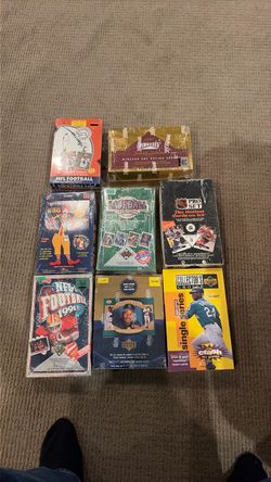 HUGE VINTAGE 8 SEALED BOX LOT FOOTBALL HOCKEY BASEBALL WINSTON CUP NASCAR RACING BOXES ALL SEALED