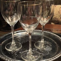 Lenox Gold Rim Crystal Wine Glasses – Set of 3– Acid Etched – Elegant