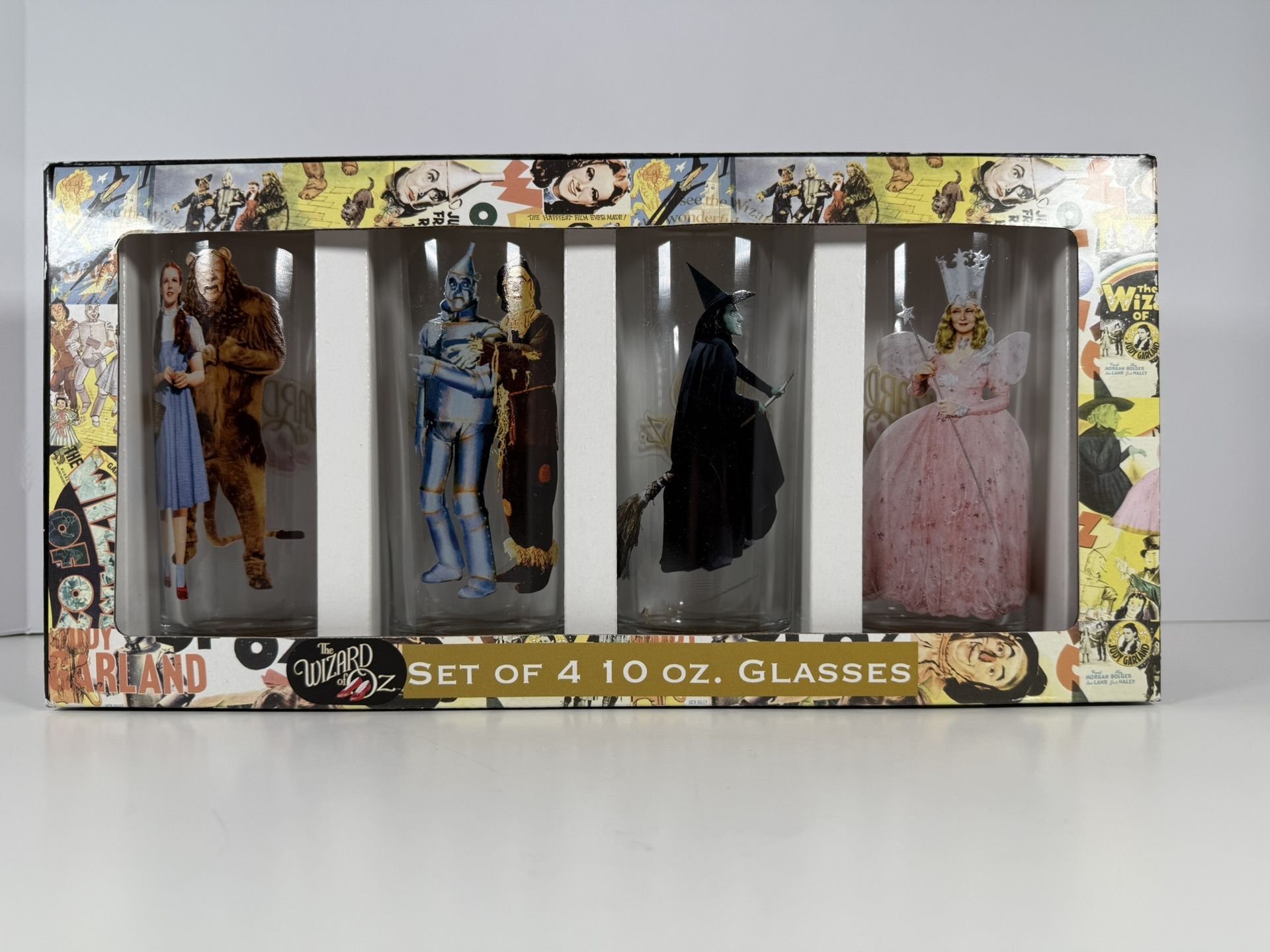 Wizard Of Oz-4 Glass Set-with Characters And Logo- New In Box