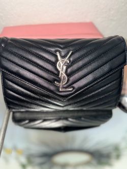 Black YSL YVES SAINT LAURENT Purse w| Silver Lettering